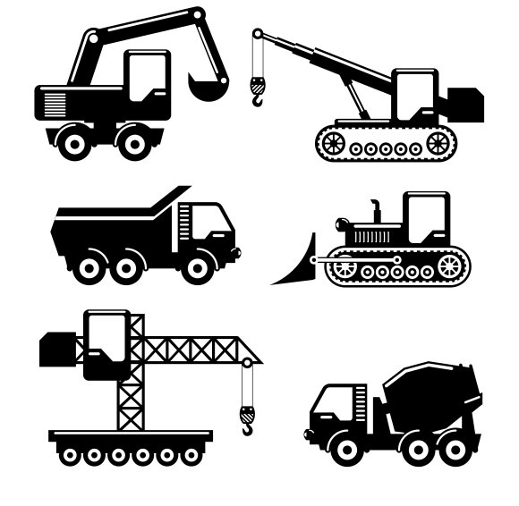 Construction machinery icons cover image.