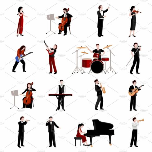 Musicians flat icons set cover image.