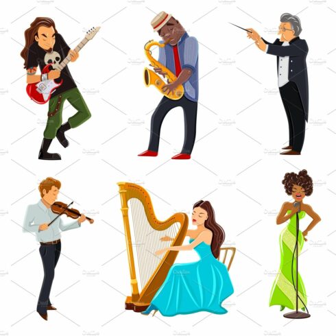 Musicians playing flat icons set cover image.