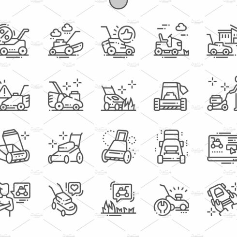 Lawn mower Line Icons cover image.