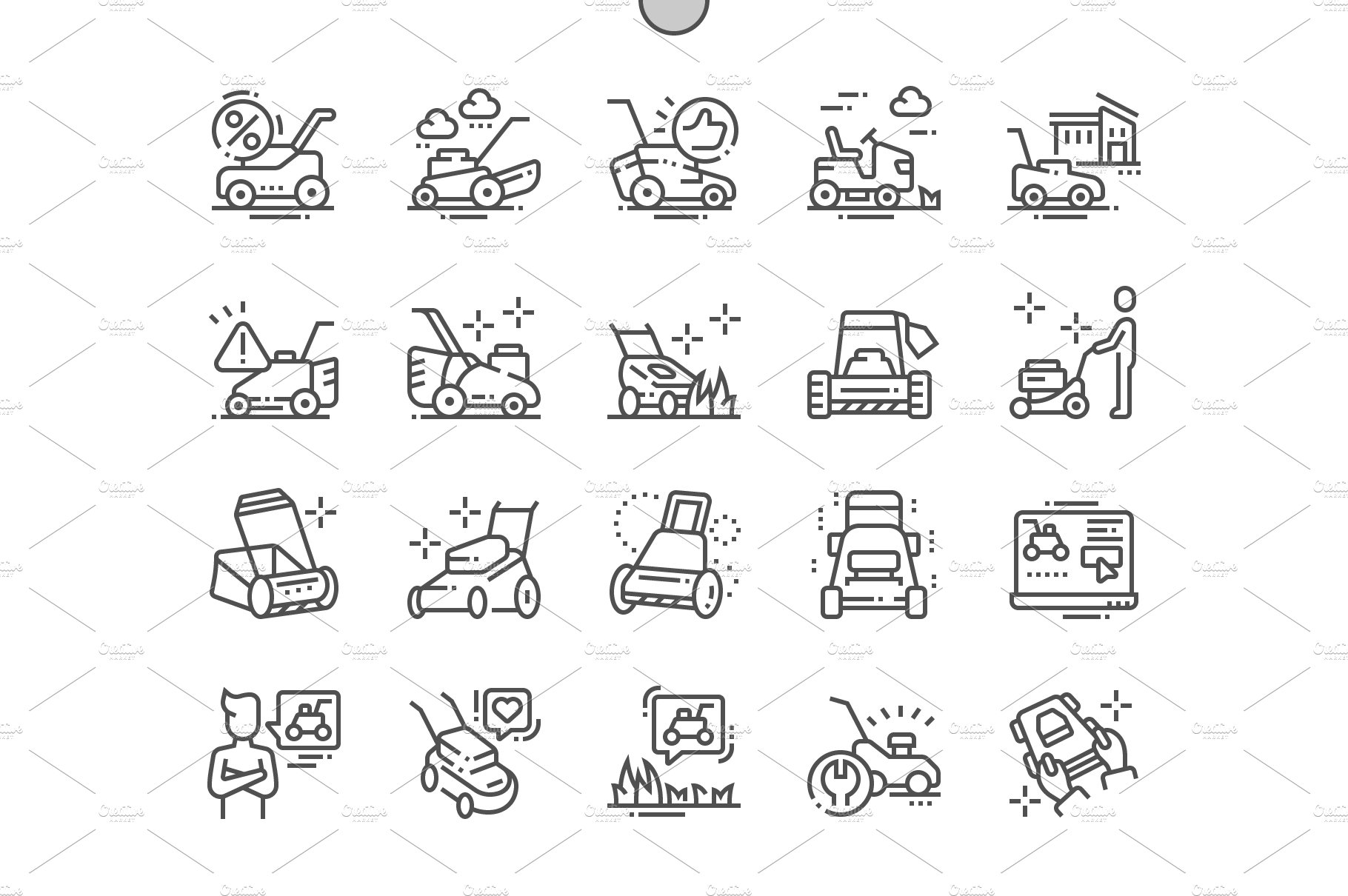 Lawn mower Line Icons cover image.