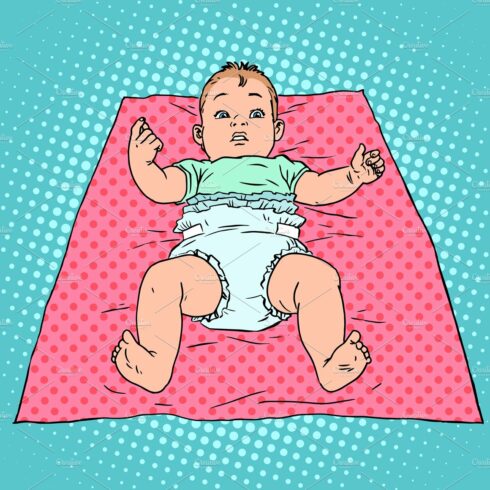 Surprised baby in diaper cover image.