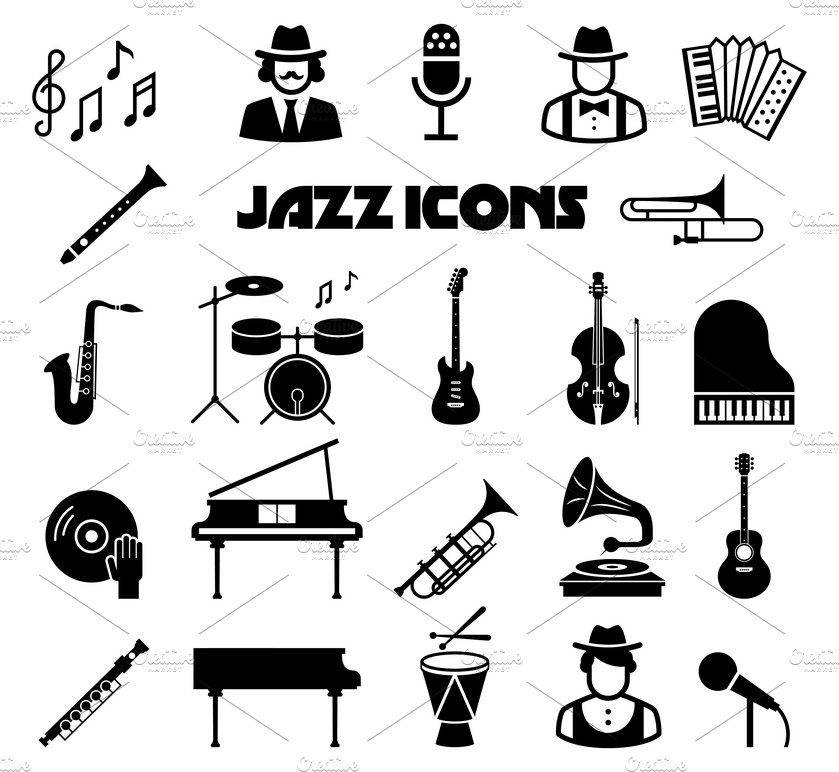 Jazz vector icon set cover image.