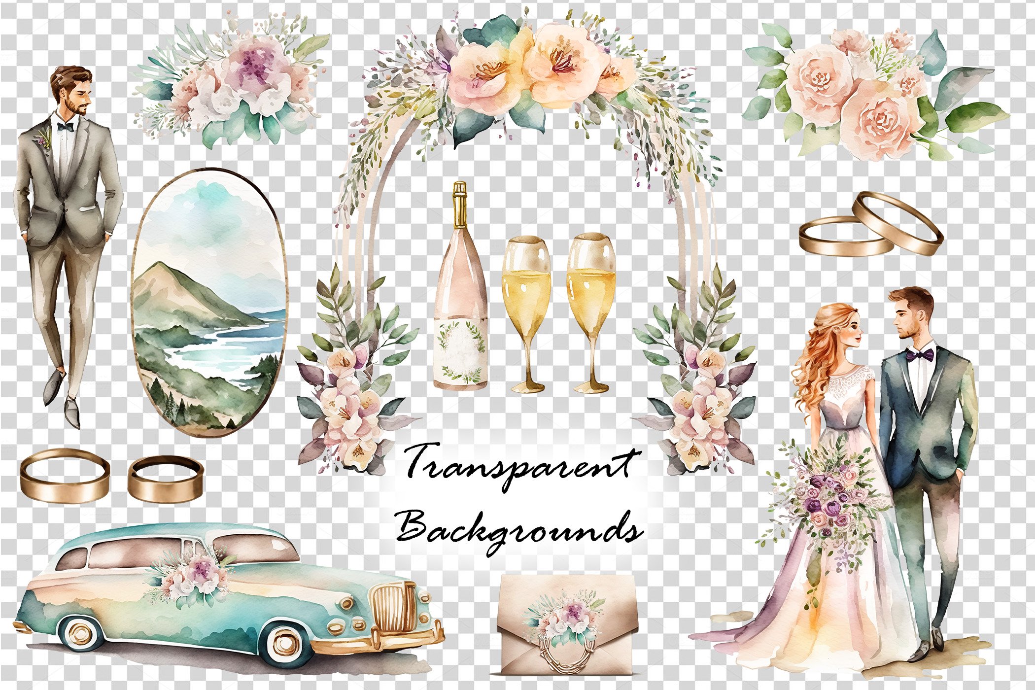 Watercolor Wedding Clipart preview image.