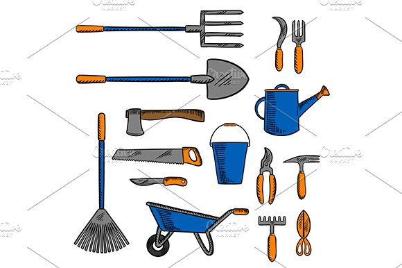 Garden tools sketches cover image.