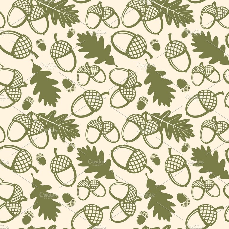 Oak tree vector seamless pattern cover image.