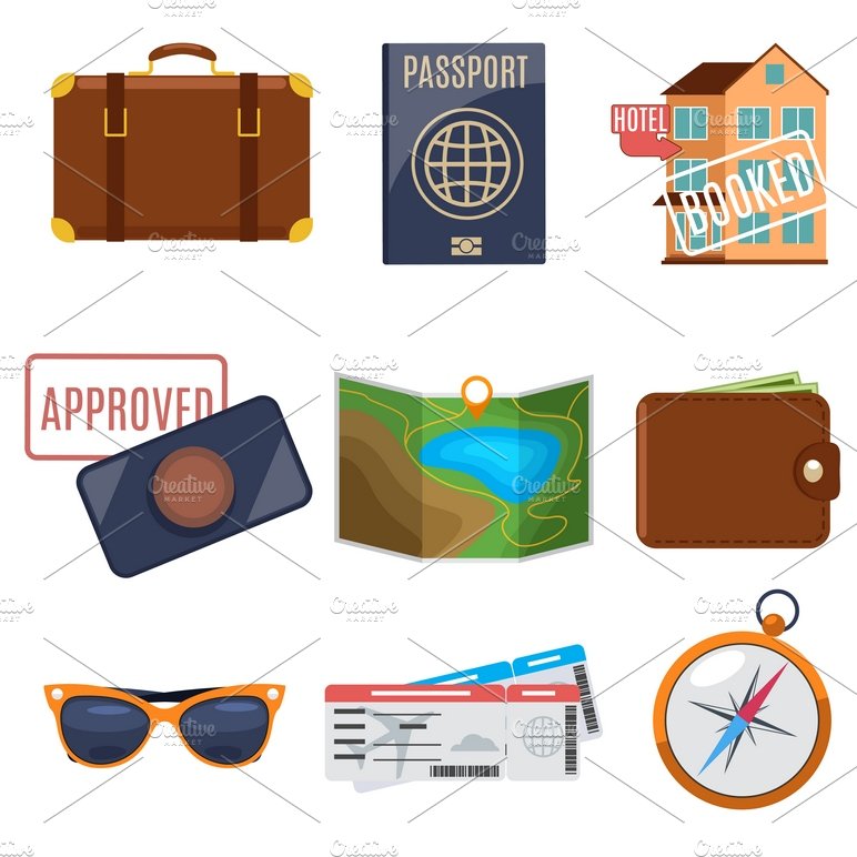 Visa application and vacation icons cover image.