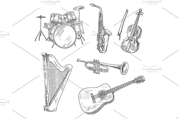 Musical instruments sketches cover image.