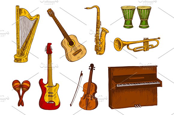Sketched musical instruments cover image.