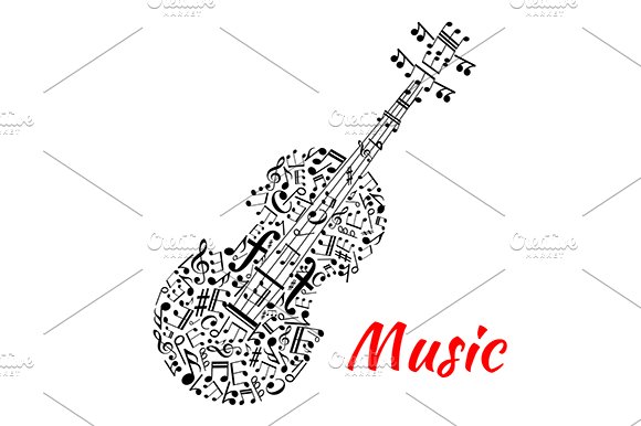 Violin shape with musical notes cover image.