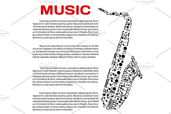 Music event poster with saxophone cover image.