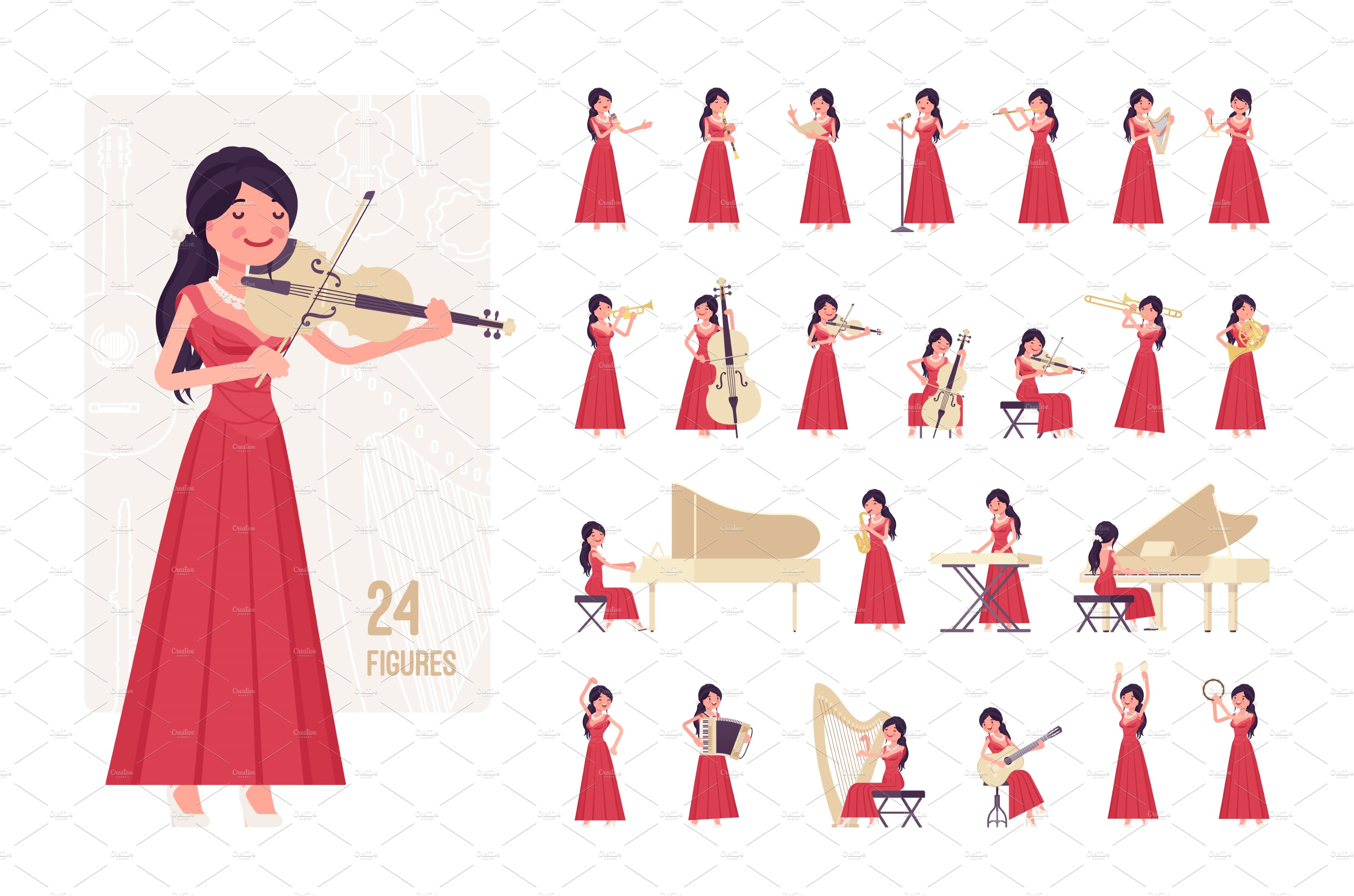 Musician woman character set cover image.