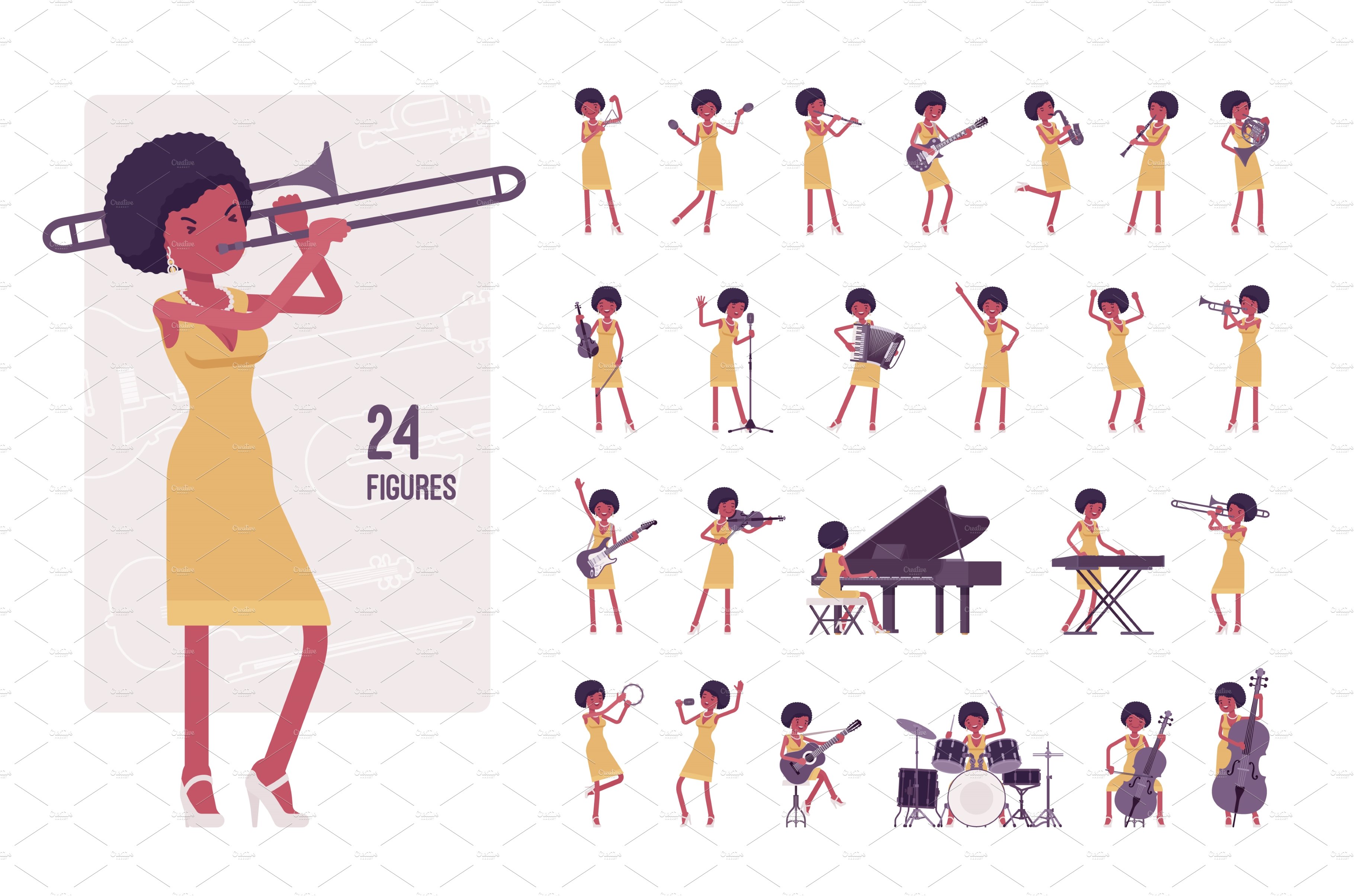 Musician woman character set cover image.