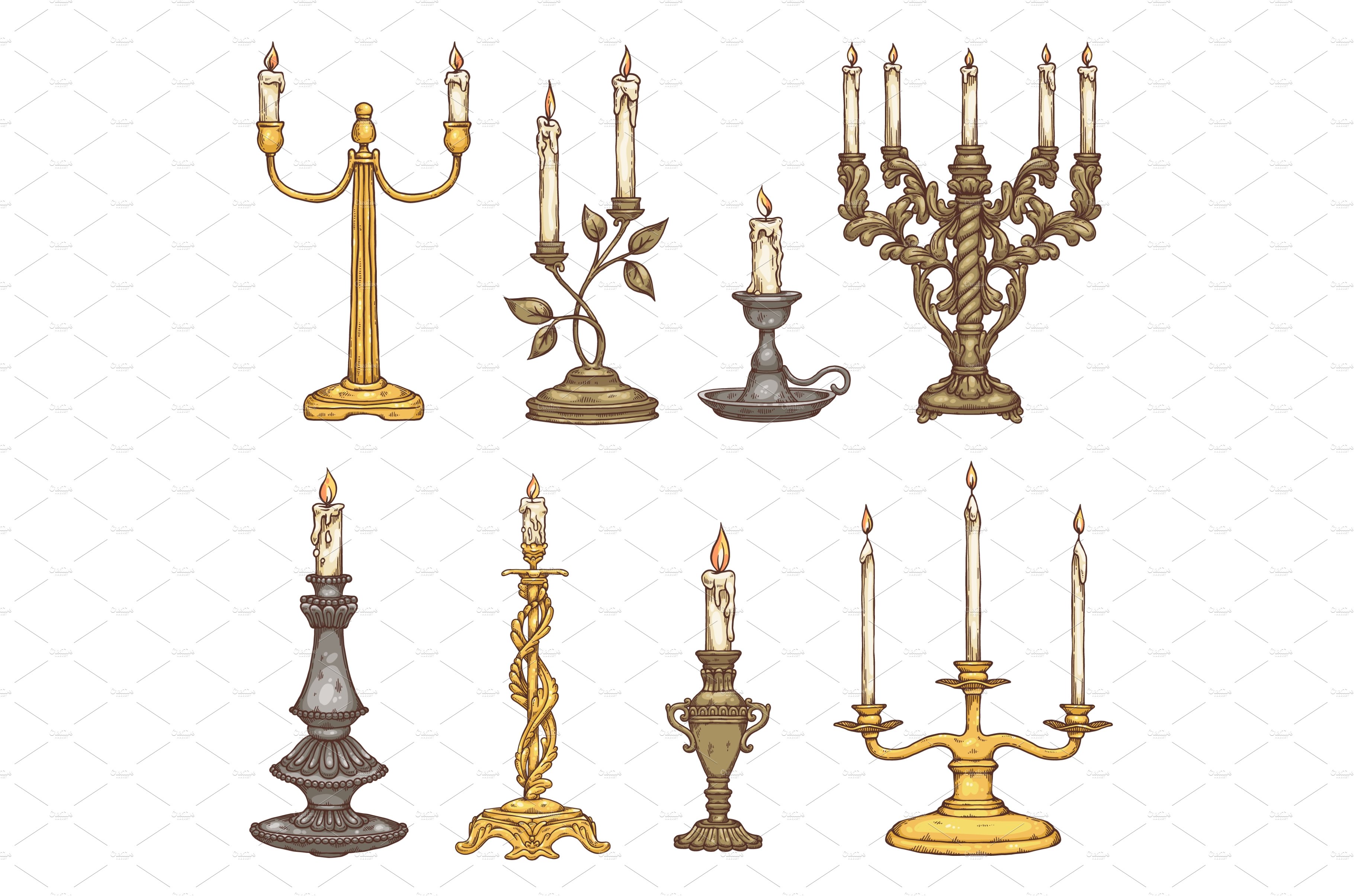 Set of candles in vintage metal cover image.