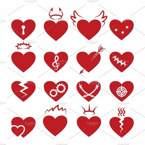 Simple abstract heart shapes icons cover image.