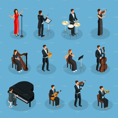 Isometric People In Orchestra Set cover image.