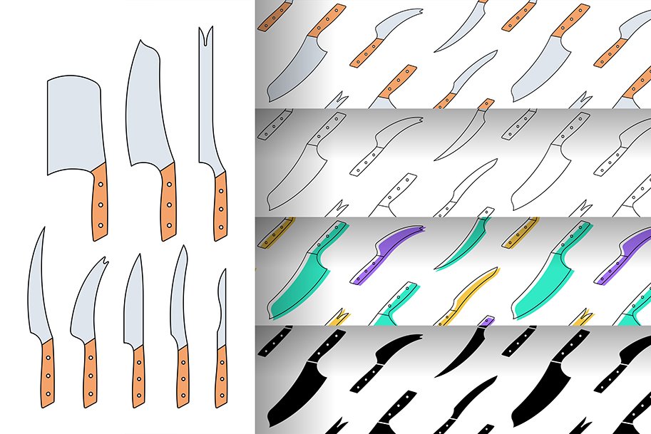 Kitchen knives Set + pattern cover image.