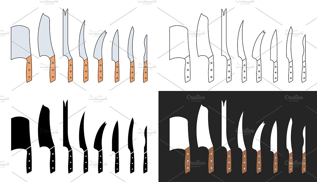 Kitchen knives Set + pattern preview image.