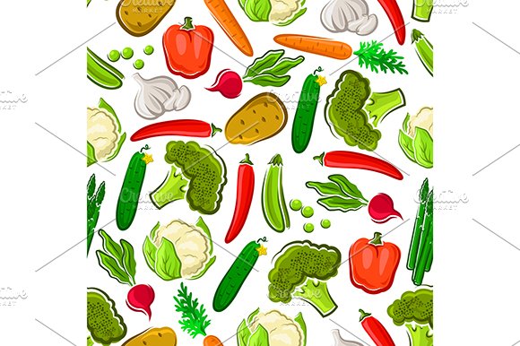 Natural vegetables seamless pattern cover image.