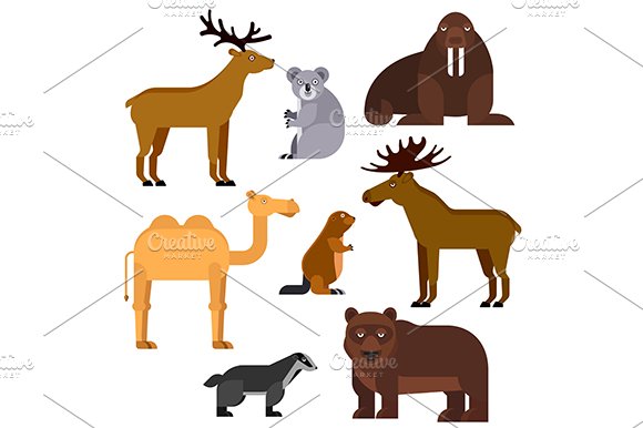 Wild animals flat icons cover image.