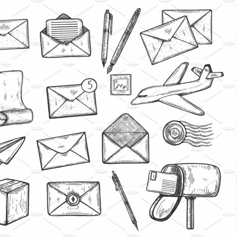 Post office icons isolated on white cover image.