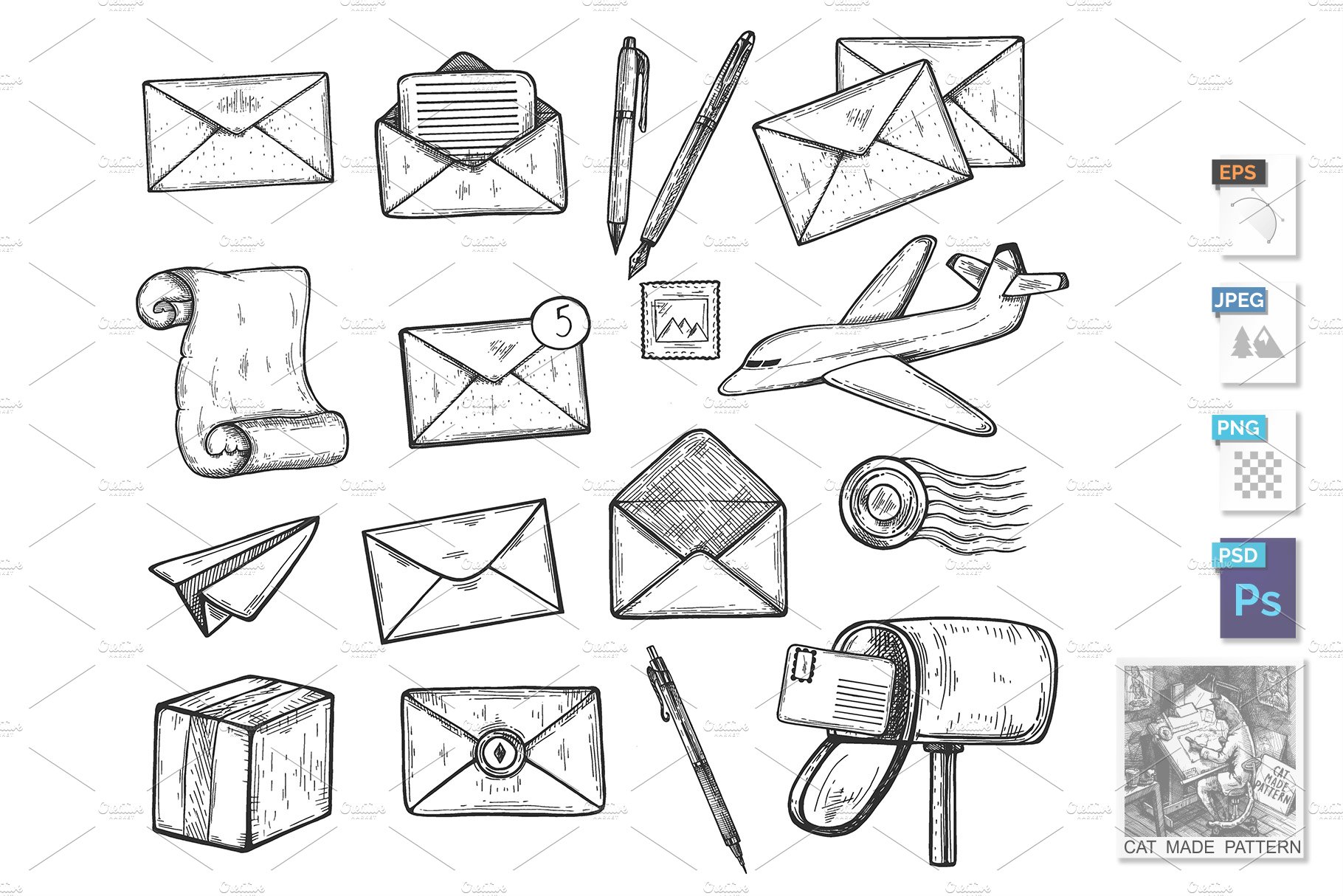 Post office icons isolated on white cover image.