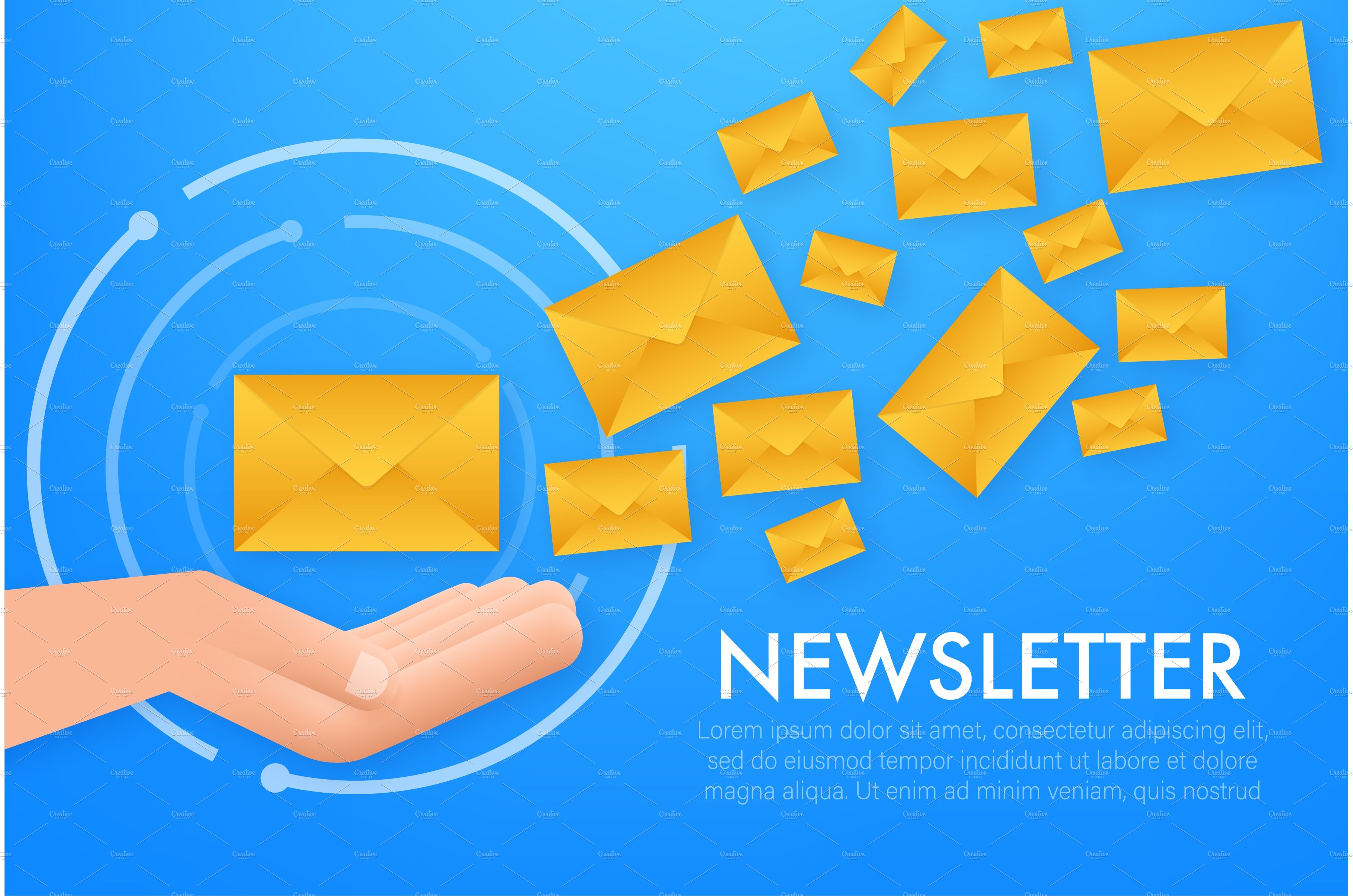 Envelope with a newsletter concept cover image.