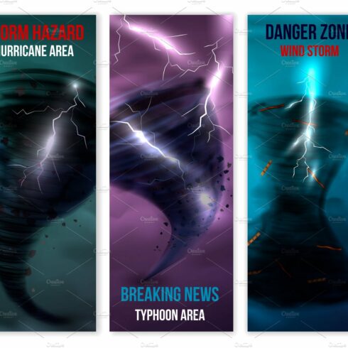 Storm hurricane realistic banners cover image.