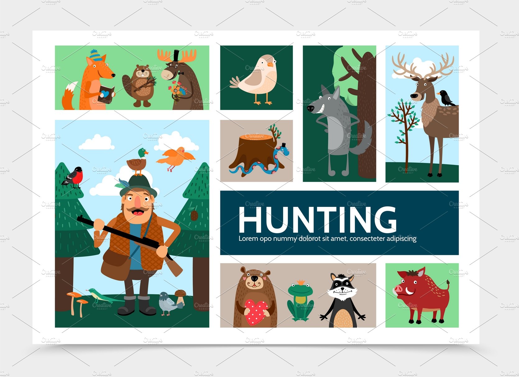 Flat hunting infographic template cover image.