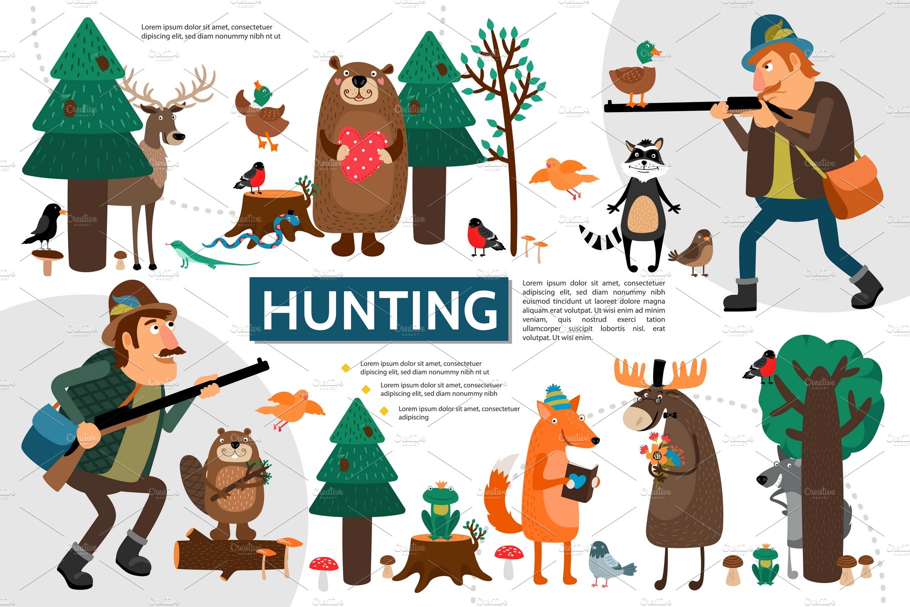 Flat hunting infographic template cover image.