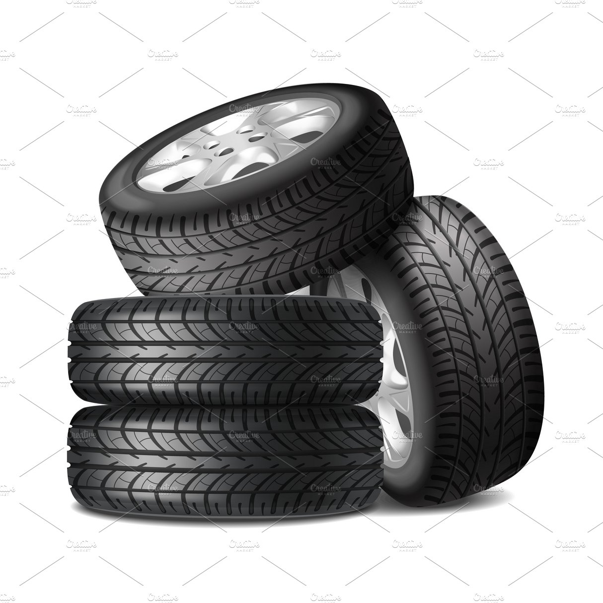 Car tires wheels realistic set cover image.