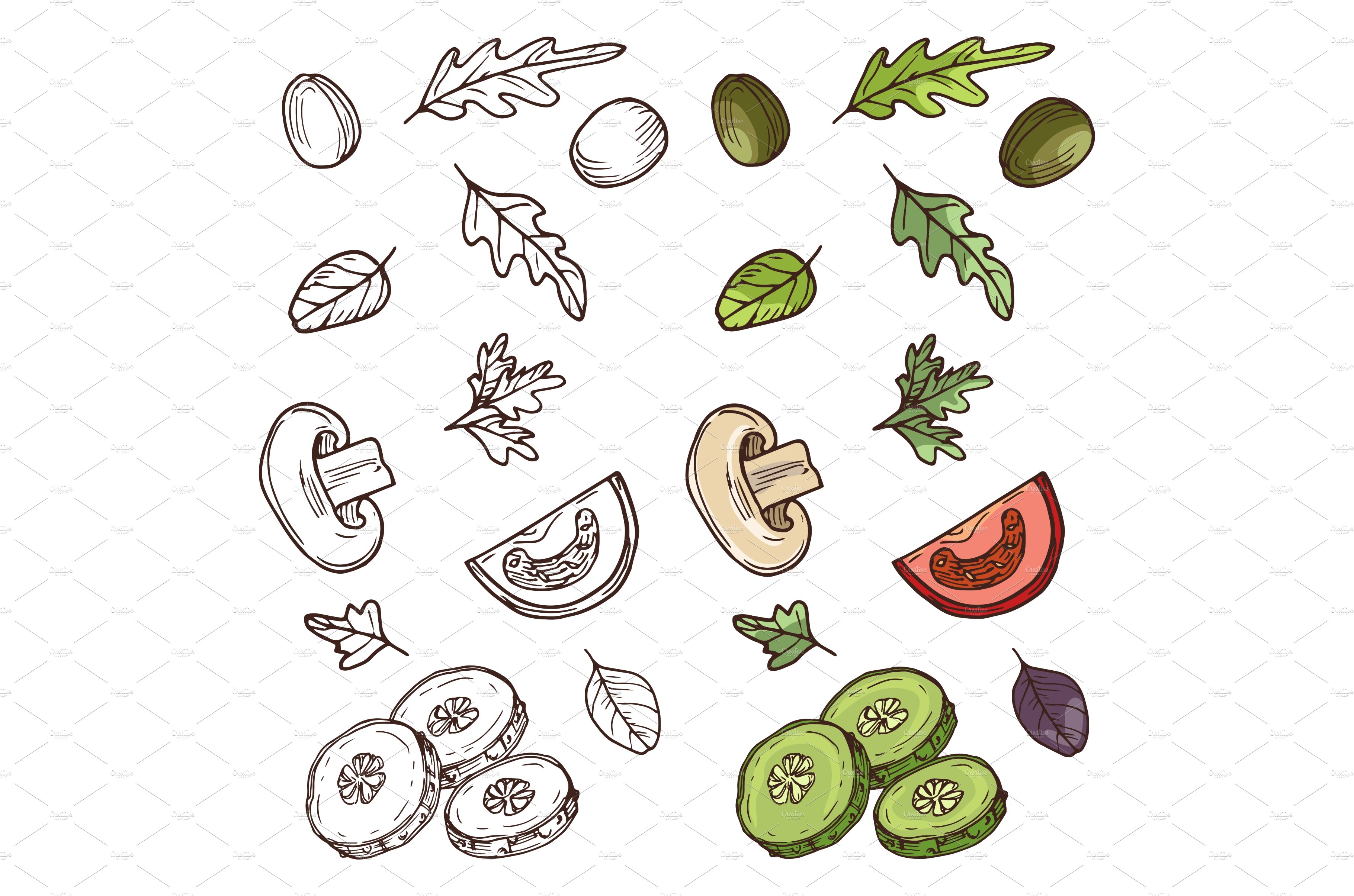 Hand drawn vegan salad ingredients cover image.