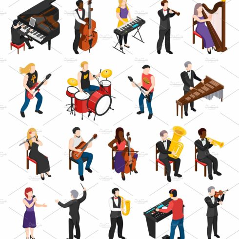 Musicians isometric people set cover image.