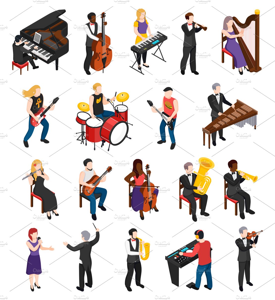 Musicians isometric people set cover image.