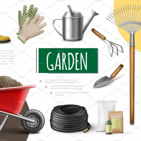 Realistic garden elements collection cover image.