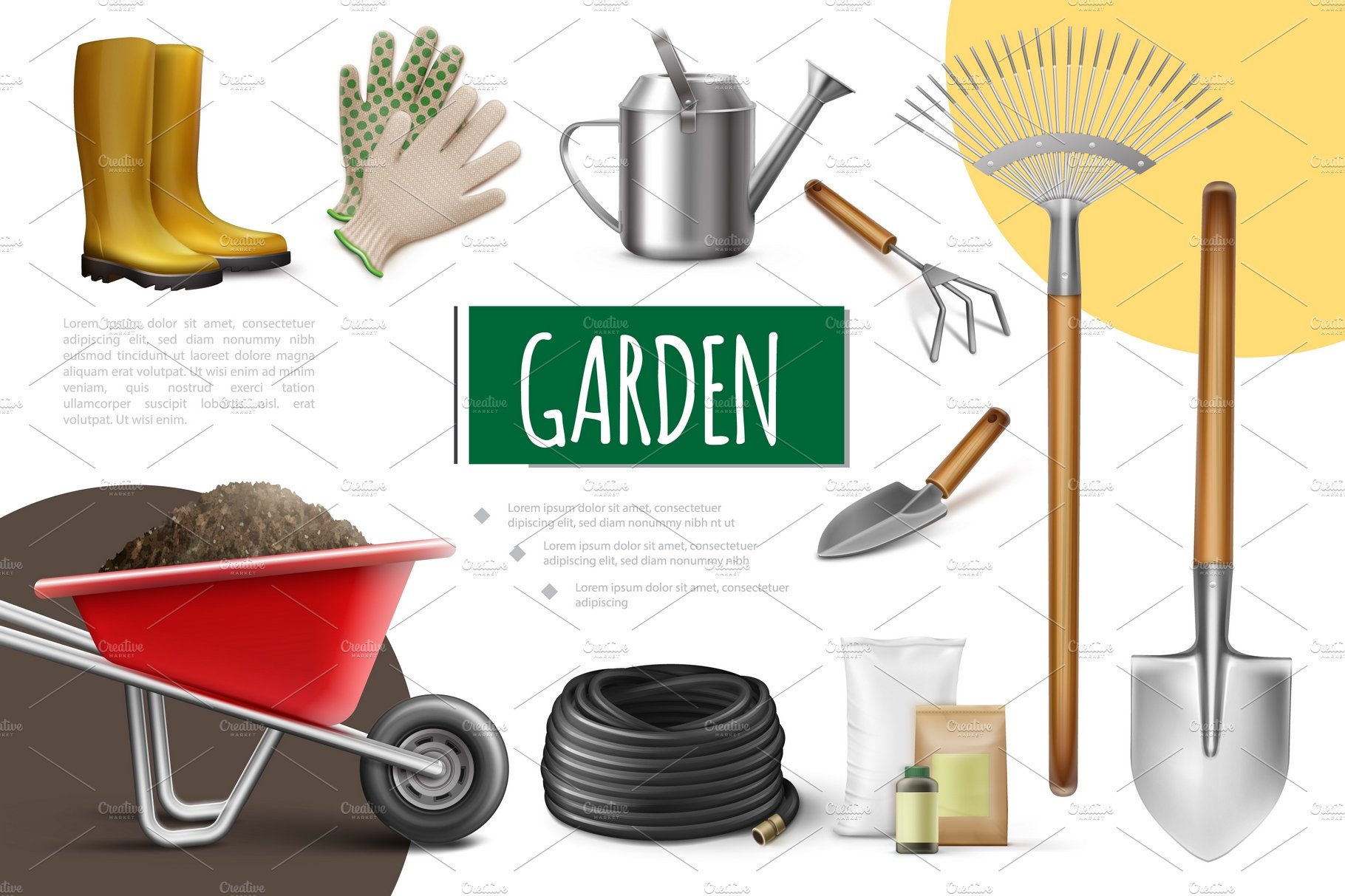 Realistic garden elements collection cover image.