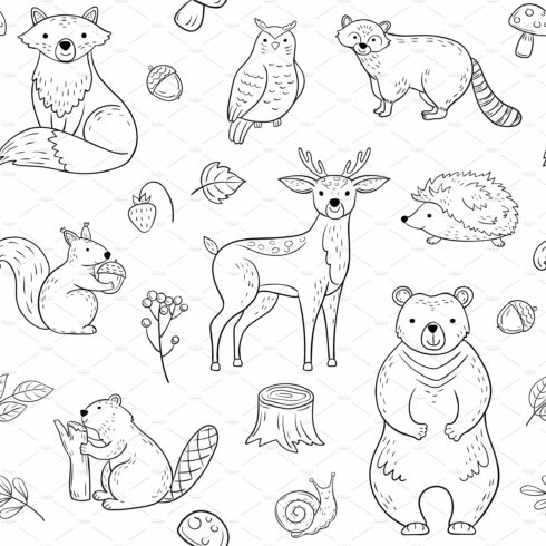 Forest animals seamless pattern. Fox cover image.