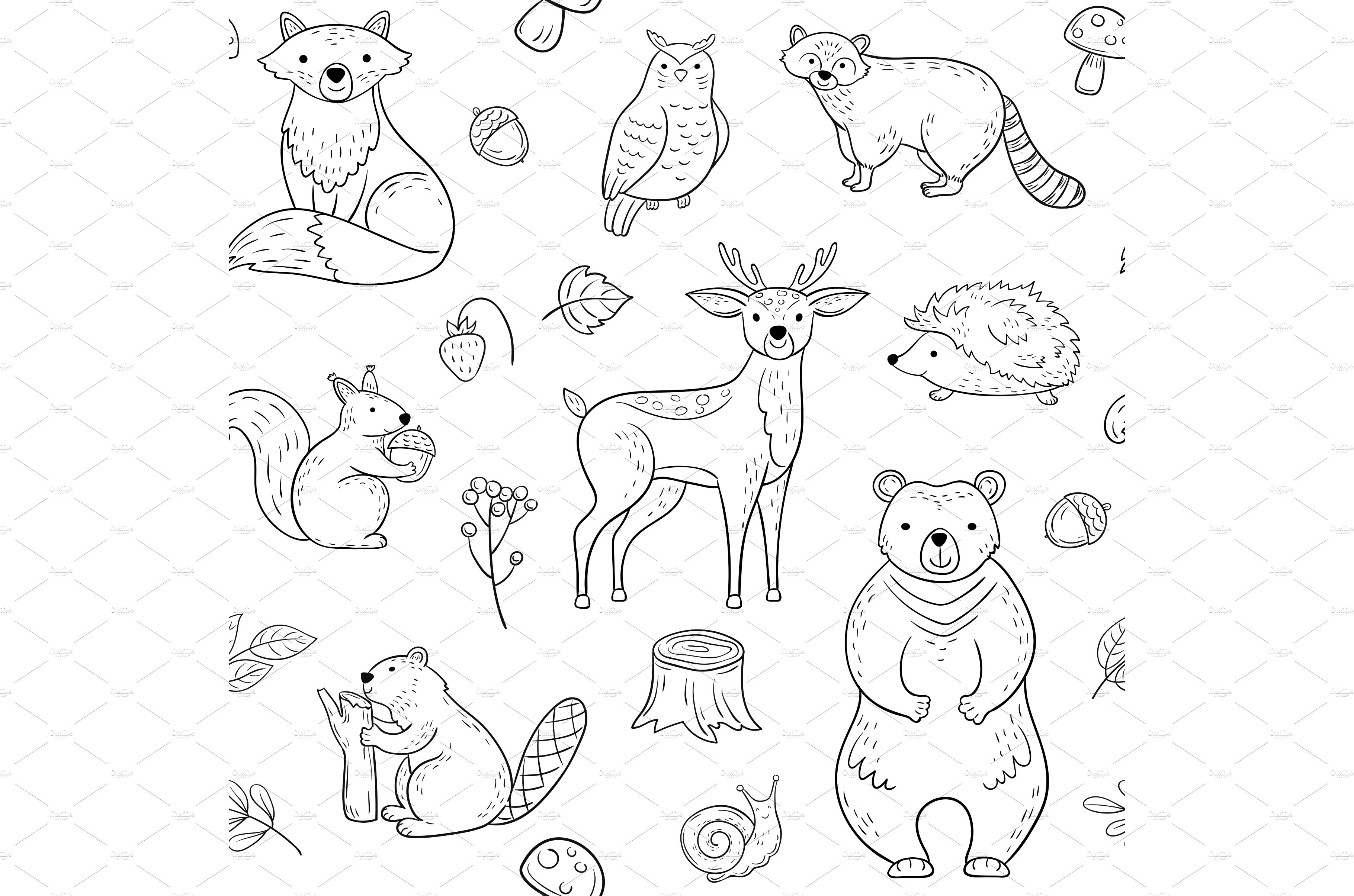 Forest animals seamless pattern. Fox cover image.