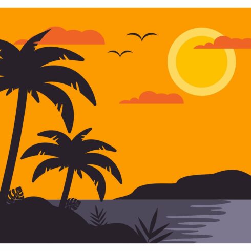 Summer beach flat design Sunset cover image.