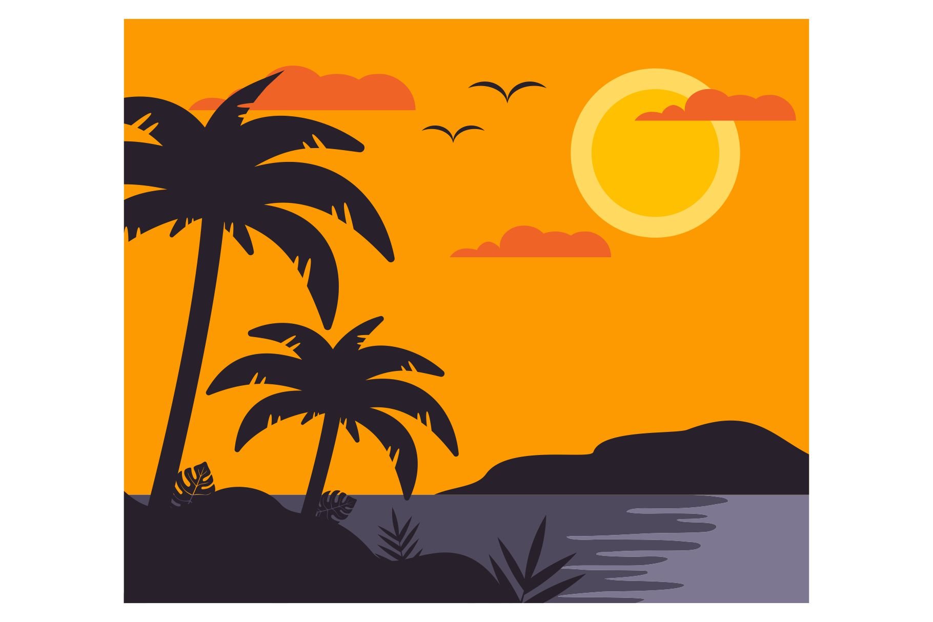 Summer beach flat design Sunset cover image.