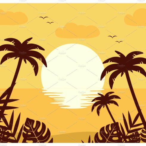 Flat Sunset beach background design cover image.
