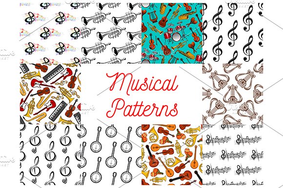 Music seamless patterns set cover image.