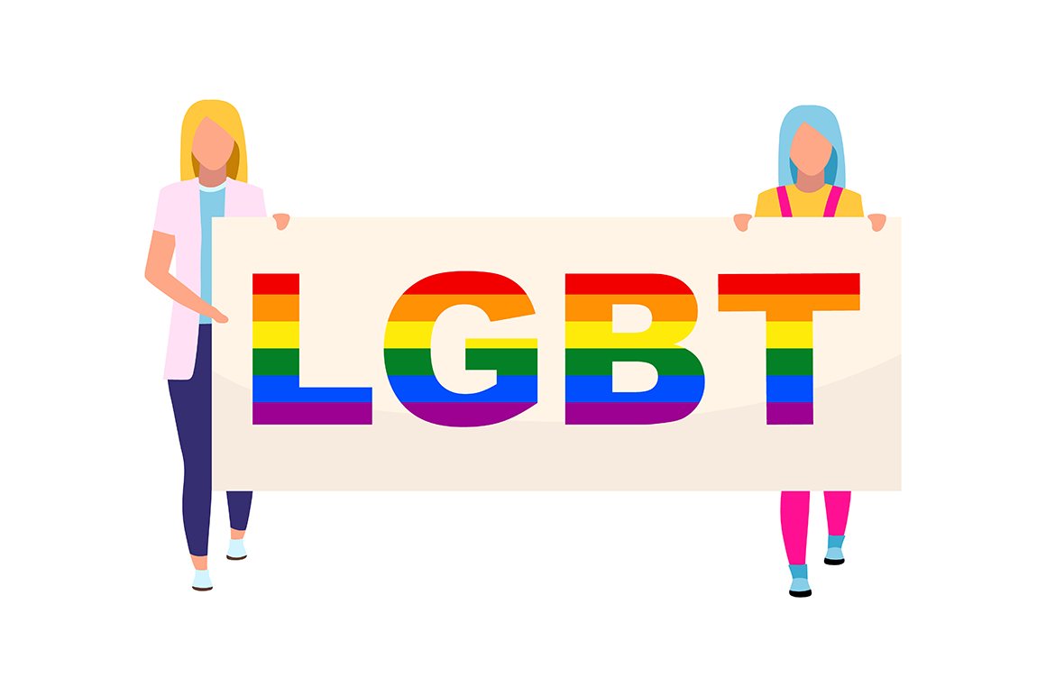 Girls with lgbt placard characters cover image.