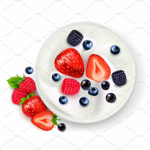 Berry yogurt realistic composition cover image.