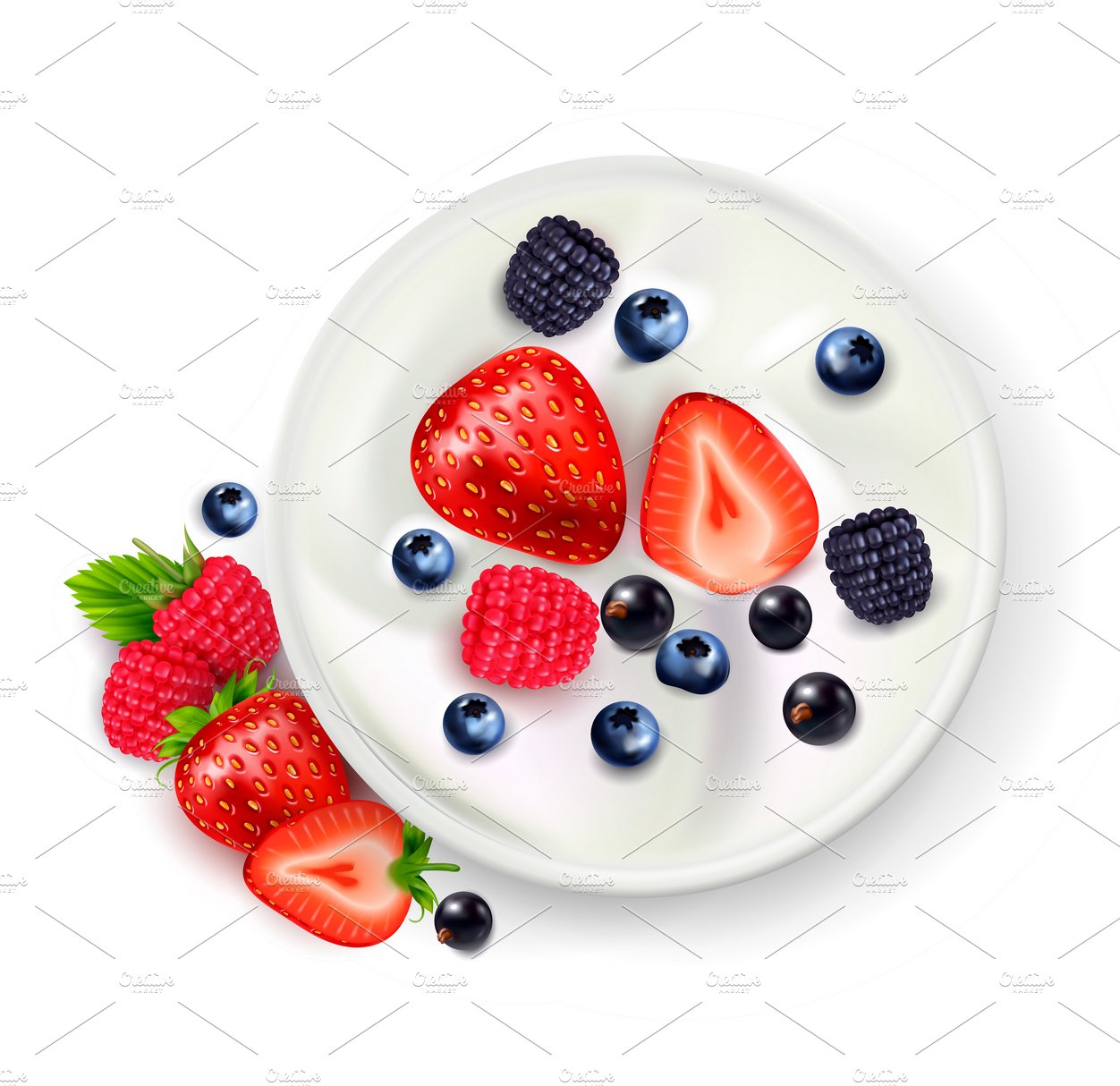 Berry yogurt realistic composition cover image.