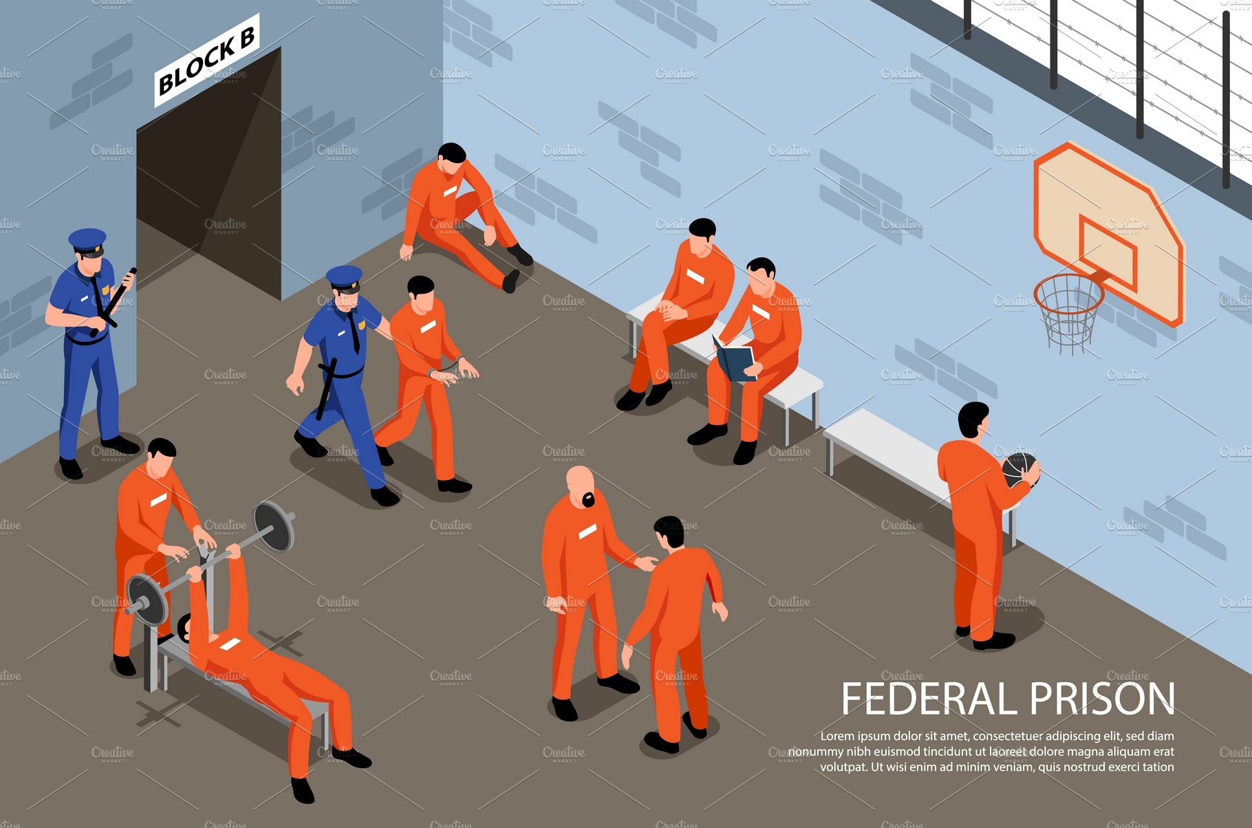 Federal prison isometric background cover image.
