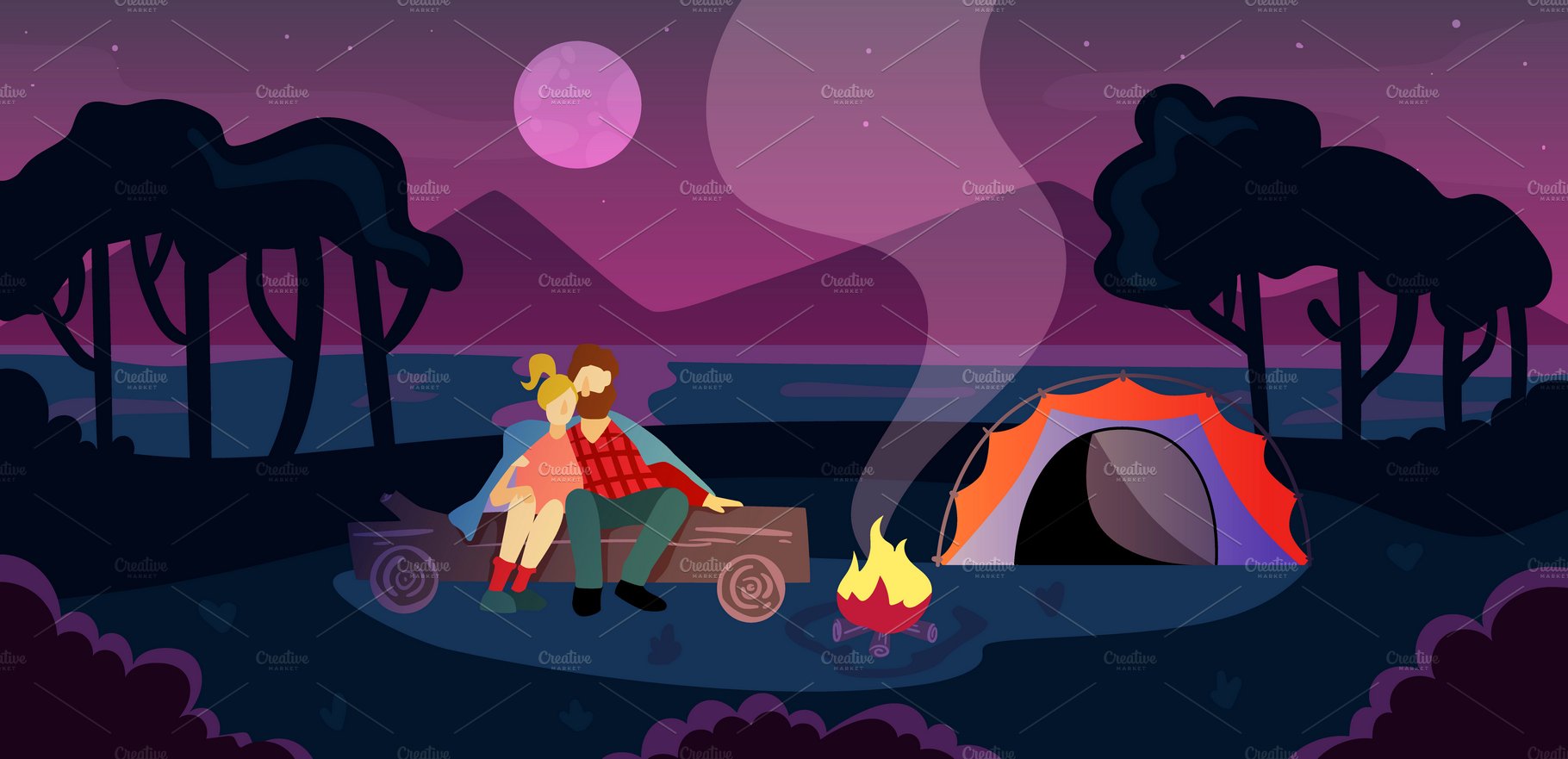 Camping sunset romantic scene cover image.
