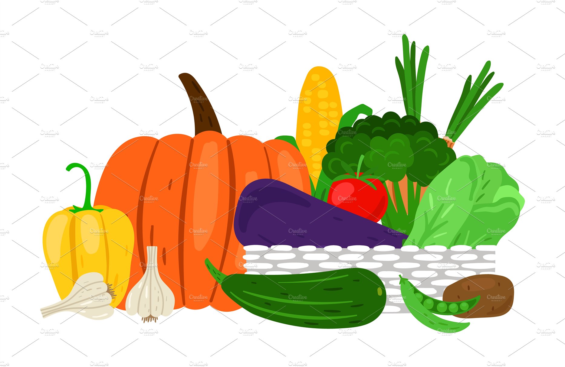 Harvest garden vegetables on white cover image.