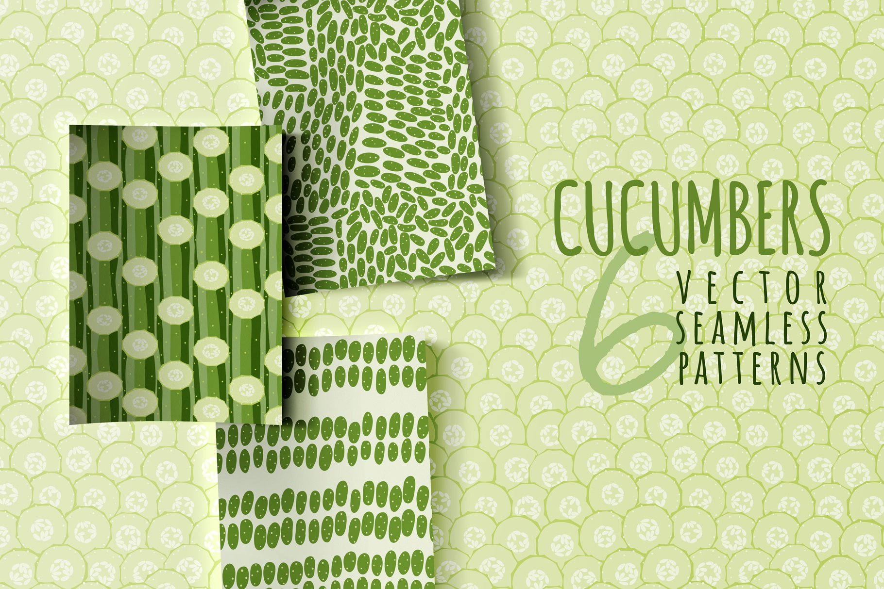Cucumbers, 6 seamless patterns cover image.