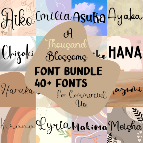 A Thousand Blossoms Font Bundle - 40+ Handwritten Script and Calligraphy Fonts cover image.